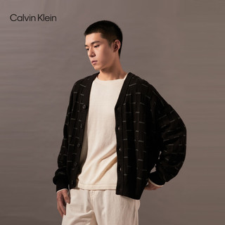 Calvin Klein Jeans24早秋男士休闲通勤ck格纹纯棉纽扣针织开衫J325914 BEH-太空黑 L