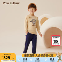 PawinPaw卡通小熊童装2024年秋冬男女宝宽松休闲套装舒适运动 Beige米色/35 90cm