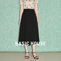 百家好（Basic House）纯色百搭休闲高腰显瘦时尚休闲女夏季宽松裙裤 黑色 S