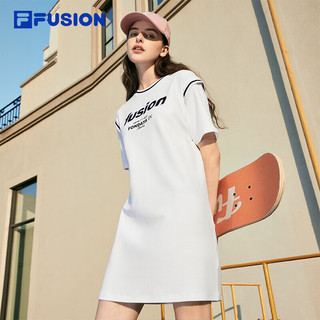 FILA FUSION斐乐潮牌女子针织连衣裙2024夏季拼色假两件裙子 标准白-WT 175/92A/XL