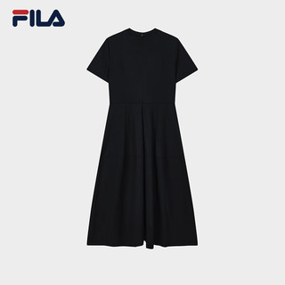 FILA 斐乐女子针织连衣裙2024秋季时尚休闲舒适收腰长裙 正黑色-BK 3XL 185/100A