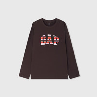 Gap 盖璞 女士水洗棉字母印花logo长袖T恤宽松上衣 622464 棕色 XS