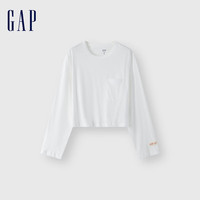 Gap 盖璞 女士拼接口袋logo长袖T恤简约百搭纯色上衣 639096