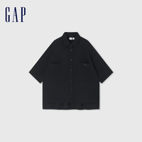 Gap 盖璞 女士大口袋短袖衬衫宽松简约百搭纯色上衣 638888 黑色 XS
