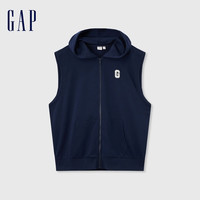 Gap男女装2024初秋毛圈布无袖拉链连帽卫衣可叠穿马甲637168 海军蓝 165/84A(XS)亚洲尺码