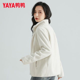 鸭鸭（YAYA）摇粒绒外套男女春秋季同款抓绒百搭户外休闲纯色上衣抓绒衣开衫K 驼黄色（女款） S