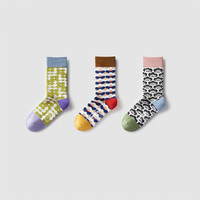 蕉内501C休闲袜长筒女袜ins潮几何图案春夏季运动中筒袜3双装 归因论+动机论+色觉论