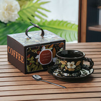 SUCCOHOMEWARE小清新茉莉花咖啡杯碟套装 家用复古陶瓷杯子 高档送人盒 茉莉花(一杯一碟一勺)礼盒装