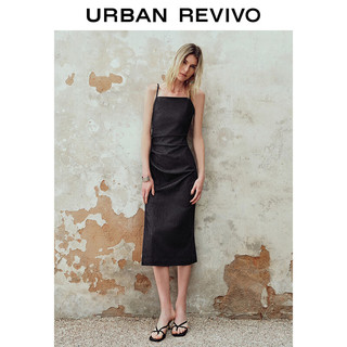 URBAN REVIVO 女士优雅轻熟褶皱吊带牛仔连衣裙 UWM840007 靛蓝 XS