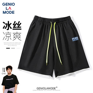 GENIOLAMODE短裤男韩版宽松运动休闲风五分裤简约系带百搭夏季裤子 浅灰 XL(130斤-150斤)