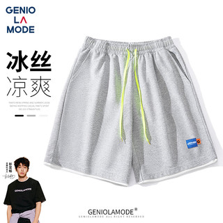 GENIOLAMODE短裤男韩版宽松运动休闲风五分裤简约系带百搭夏季裤子 白色 2XL(150斤-170斤)