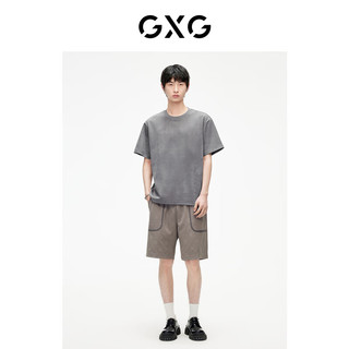 GXG男装麂皮短袖男2024夏季字母T恤#G24D442500 灰色 180/XL