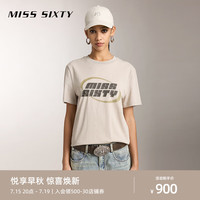 MISS SIXTY2024秋季正肩短袖T恤女圆领复古字母撞色印花上衣 灰绿 XS