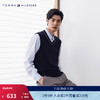 TOMMY HILFIGER 男女同款纯棉休闲通勤小绣标镶边V领合身版针织背心78J3976 藏青色FAP