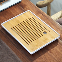 豪祥（HAOXIANG） 轻奢功夫干泡茶盘家用客厅办公室密胺小型沥储水嵌入式托台套装 中长方形小清新盘（白）