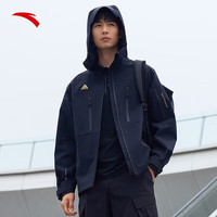 ANTA安踏水壳冲锋衣男大地之壳梭织硬壳防水连帽户外防风徒步登山外套 基础黑-4 M(男170)