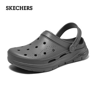 斯凯奇（SKECHERS）夏季男款洞洞鞋简约轻质外穿凉拖鞋舒适软弹沙滩鞋243160-CHAR 炭灰