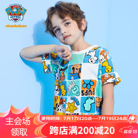 汪汪队立大功男女童短袖童装儿童t恤满印薄宽松半袖上衣 格子花 130cm 