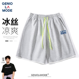 GENIOLAMODE品牌短裤男日常基础简约印花系带五分裤宽松时尚休闲百搭夏季裤子 黑色 4XL(180斤-200斤)