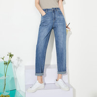 逸阳（ESE-Y）老爹牛仔裤女2024夏季高腰休闲显瘦宽松萝卜哈伦裤子0160 牛仔蓝-夏款-升级版 29