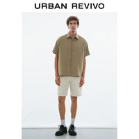 URBAN REVIVO 男时尚简约休闲超宽松短袖开襟衬衫 UMM240002 深咖棕 S