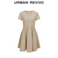 URBAN REVIVO 女士时髦设计感拼接抽绳收腰连衣裙 UYY740016 卡其 XS