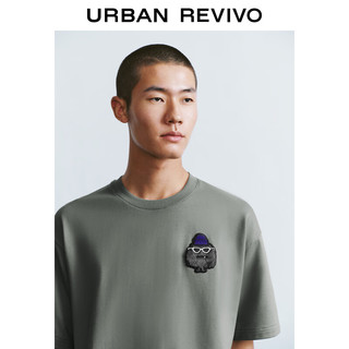 URBAN REVIVO 男士趣味撞色怪兽图案棉质短袖T恤 UMY440003 冷灰 L