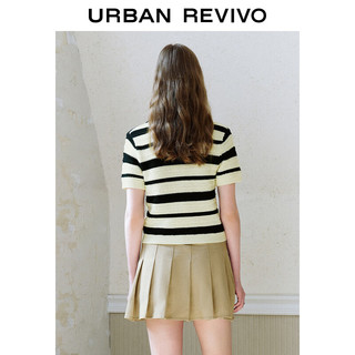 URBAN REVIVO 女士时尚撞色条纹肌理感短袖针织衫 UYY940004