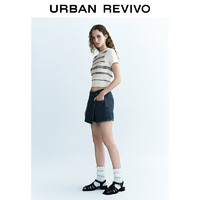 URBAN REVIVO 女装不规则设计感休闲裤裙牛仔短裤 UWU840100 蓝色 26