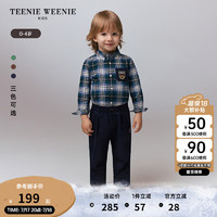 Teenie Weenie Kids小熊童装24秋男宝宝全棉经典格纹刺绣衬衫 藏青色 90cm