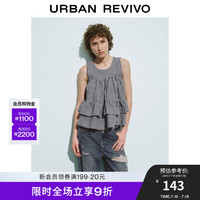 UR2024夏季女装复古格纹叠层娃娃衫罩衫衬衫UWL240038 墨蓝格子 S