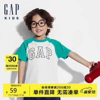 GAP男童2024春季logo撞色插肩袖短袖T恤儿童装上衣510041 蓝色 160cm亚洲尺码