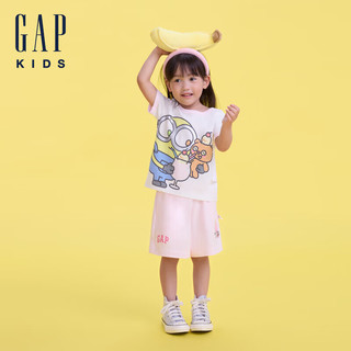 GAP【小黄人联名】女童2024夏季印花短裤儿童装休闲裤545543 淡粉色 90cm(1-2岁) 亚洲尺码