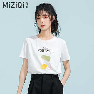 移动端、京东百亿补贴：MIZIQI 米子旗 短袖T恤女2024夏纯棉 白色 L 110-120斤