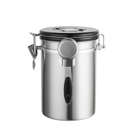 LISM咖啡豆密封罐304不锈钢单向排气阀储物罐带勺子茶叶罐干果保鲜罐 不锈钢色带勺 1200毫升