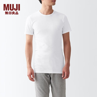 MUJI 無印良品 无印良品（MUJI）男式 无侧缝天竺编织圆领T恤 2件装 FA00CC3S 短袖打底衫 白色 L