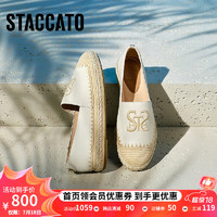 STACCATO 思加图 韩安娜呀推荐2023春季新款大麦鞋渔夫鞋平底一脚蹬女单鞋9UA13AA3 浅米 36