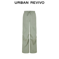 URBAN REVIVO 女士街潮微皱肌理贴袋系绳束脚裤 UYY640002 深绿 S