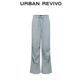 URBAN REVIVO 女士街潮微皱肌理贴袋系绳束脚裤 UYY640002 中灰蓝 L