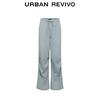 URBAN REVIVO 女士街潮微皱肌理贴袋系绳束脚裤 UYY640002 中灰蓝 S