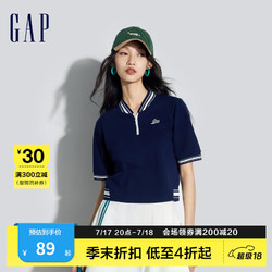 Gap 盖璞 女装2024春季新款亲肤柔软棒球领logo撞色短袖T恤上衣873957 海军蓝