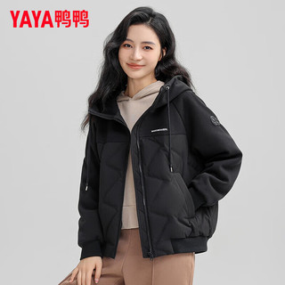 YAYA 鸭鸭羽绒服 鸭鸭（YAYA）轻薄羽绒服女短款2024冬季新款时尚连帽保暖外套KL 黑色 170/92A(XL)