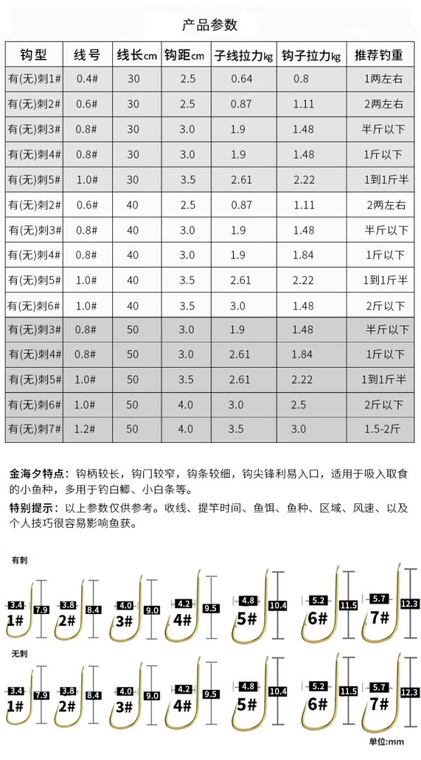 鱼界金海夕鱼钩绑好子线双钩鱼钩套装有倒刺无刺鱼钩