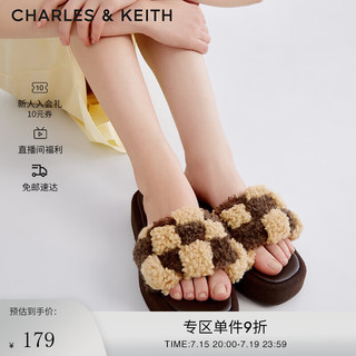 CHARLES&KEITHCK1-80380072-A女士拼色厚底休闲拖鞋 Dark Brown深棕色 40