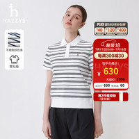 哈吉斯（HAZZYS）女装 2024夏季女士细条纹标准型POLO衫女ASTSE0BBX17 藏青色NV 155/80A 36