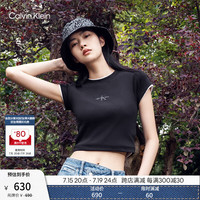 Calvin Klein Jeans夏季女士简约字母时尚ck辣妹重磅微弹正肩短袖T恤J221171 BEH-太空黑 L