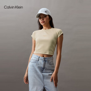 Calvin Klein Jeans夏季女士简约字母时尚ck辣妹重磅微弹正肩短袖T恤J221171 LFU-豆汁黄 L