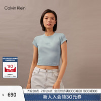 Calvin Klein Jeans夏季女士简约字母时尚ck辣妹重磅微弹正肩短袖T恤J221171 PFF-石板灰 M