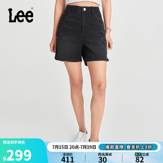 Lee24春夏新品舒适可调节侧拉链黑色女牛仔短裤 黑色 2