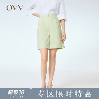 OVV2023春夏新款女装舒适透气后腰橡筋基础易搭休闲短裤 浅